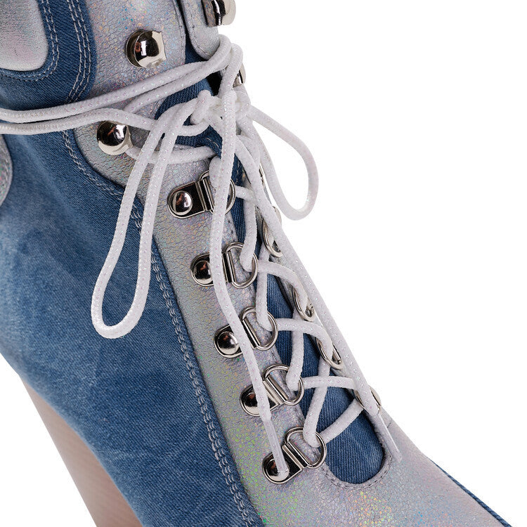 Lace-Up Denim Boots Rise Fashion