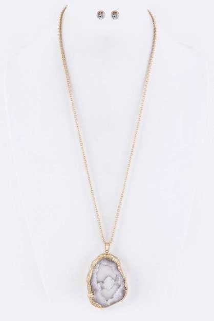 Druzy Slice Pendant Necklace Set LA Jewelry Plaza