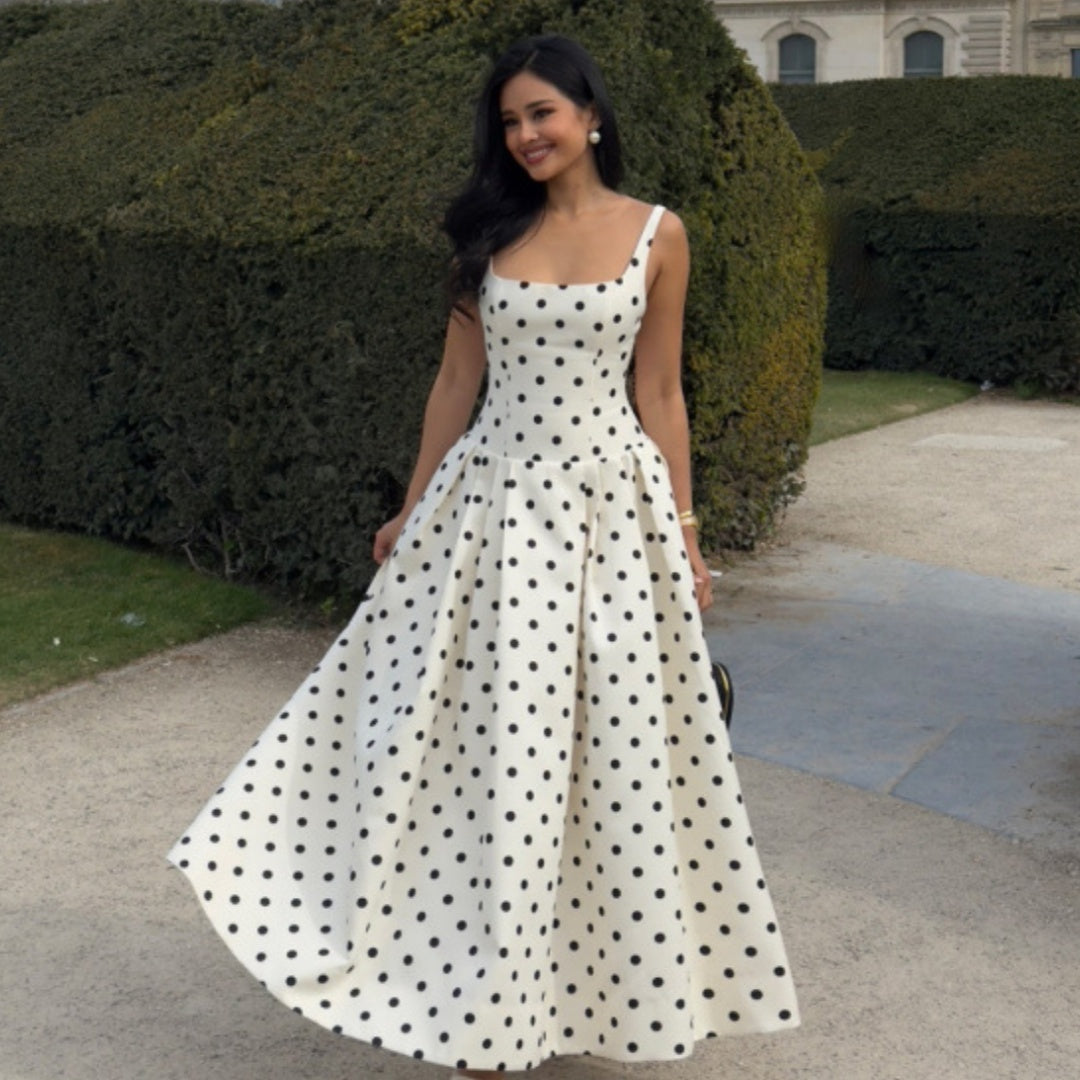 Elowen Polka Dot Pleated Dress Rise Fashion