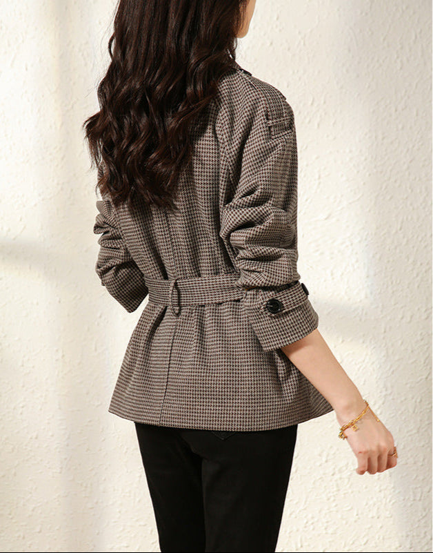 Chancellor Houndstooth Belted Trench Coat Rise Fashion
