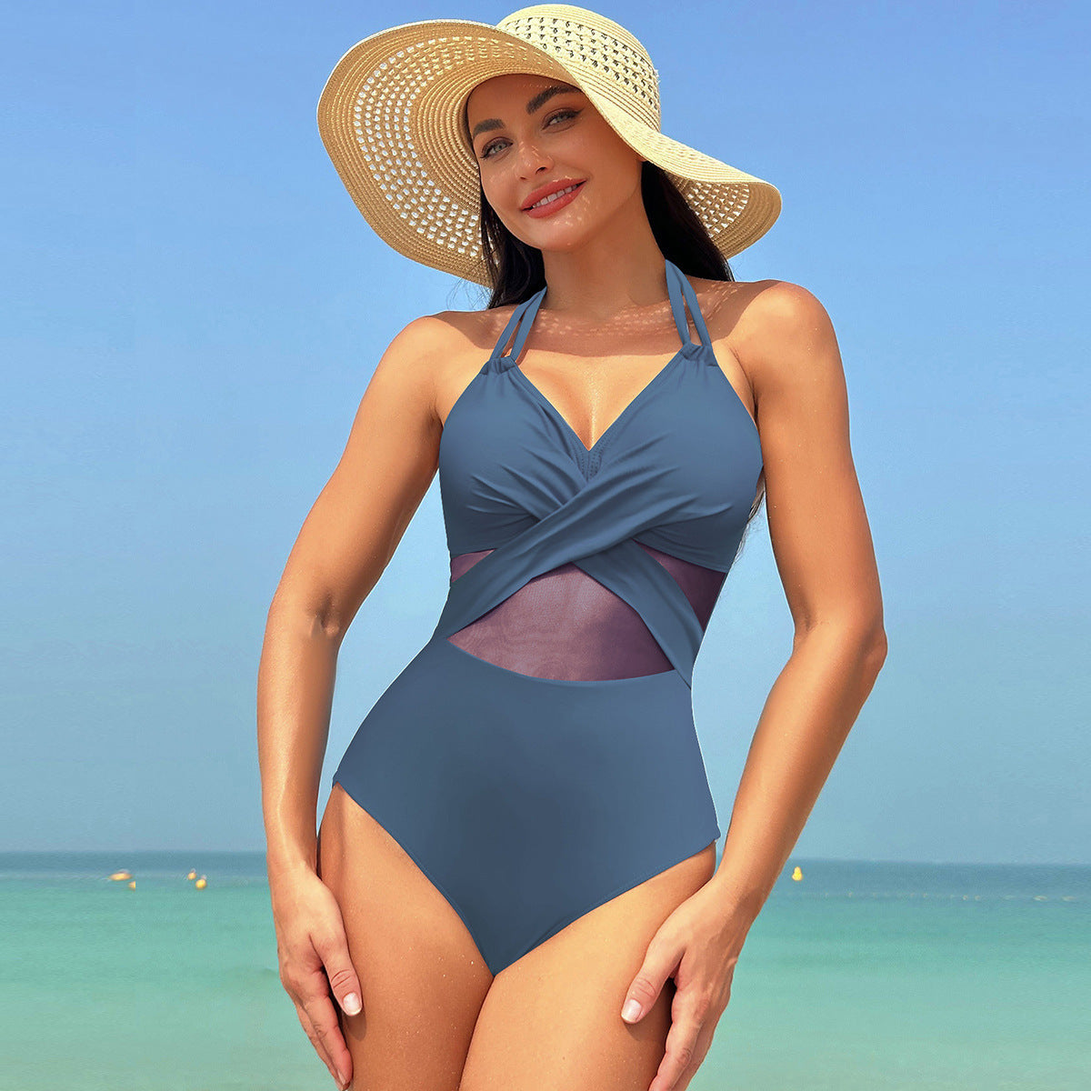Celvara Mesh Cross-Strap One-Piece Rise Fashion