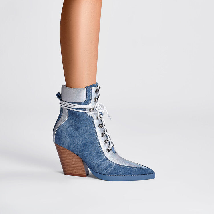 Lace-Up Denim Boots Rise Fashion