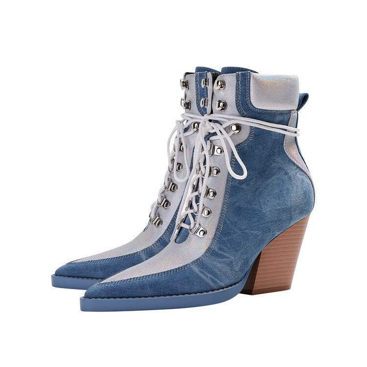 Lace-Up Denim Boots