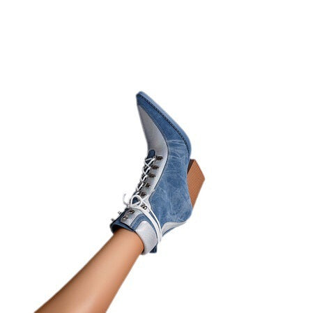 Lace-Up Denim Boots