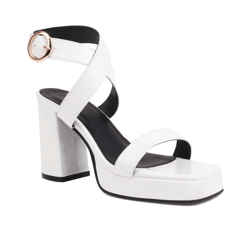 Strata Cross-Buckle Platform Heels Rise Fashion