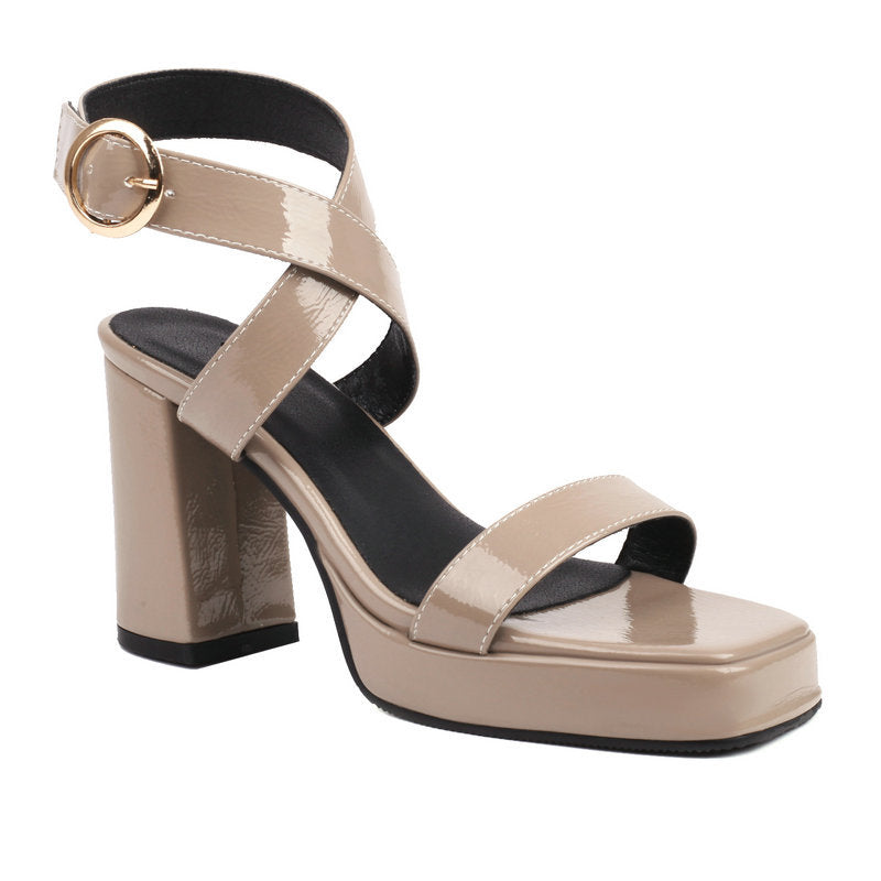 Strata Cross-Buckle Platform Heels Rise Fashion