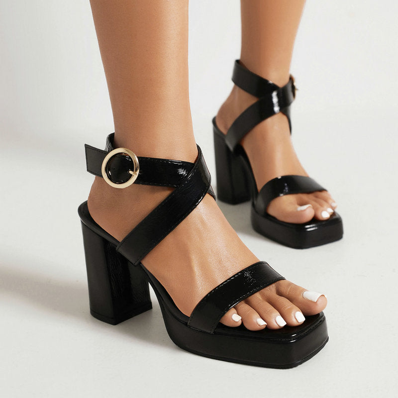Strata Cross-Buckle Platform Heels Rise Fashion