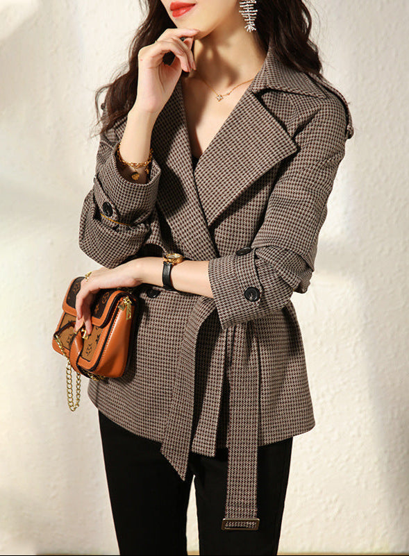 Chancellor Houndstooth Belted Trench Coat Rise Fashion