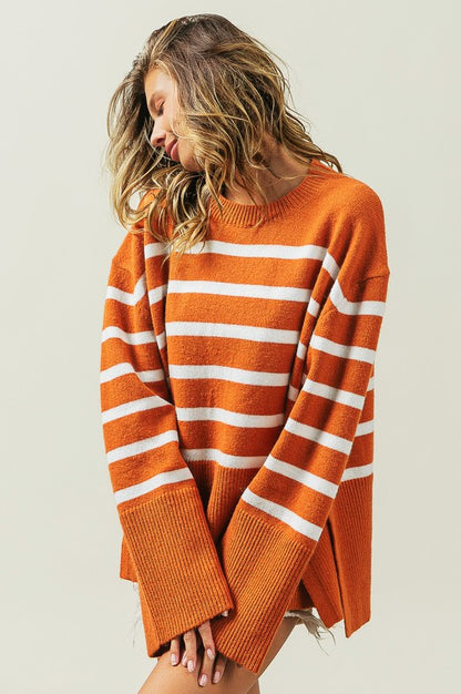 Ribbed Hem Stripe Sweater BiBi