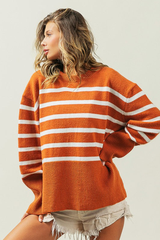 Ribbed Hem Stripe Sweater BiBi