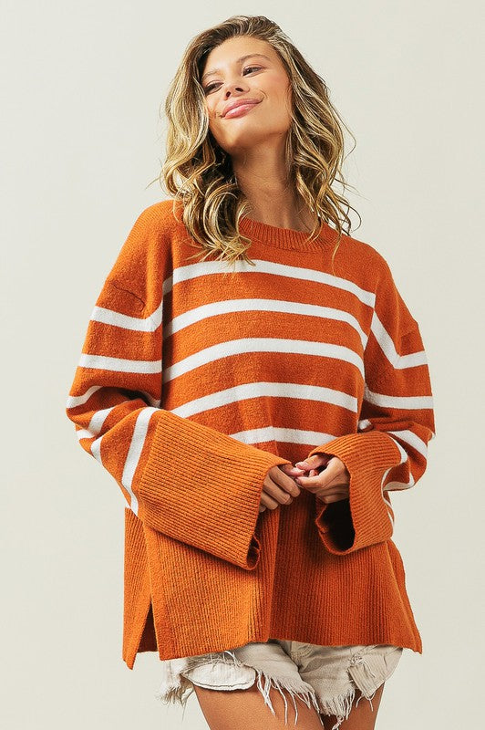 Ribbed Hem Stripe Sweater BiBi