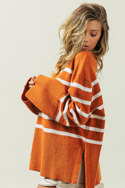 Ribbed Hem Stripe Sweater BiBi