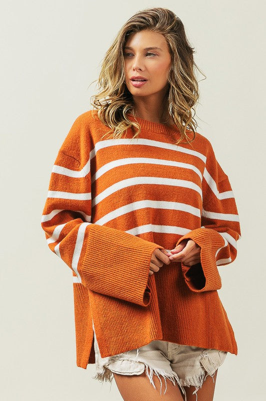 Ribbed Hem Stripe Sweater BiBi