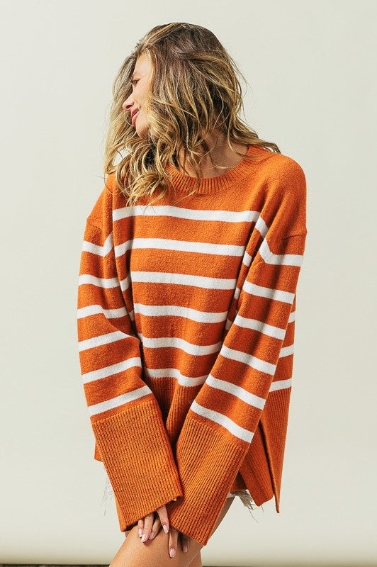 Ribbed Hem Stripe Sweater BiBi