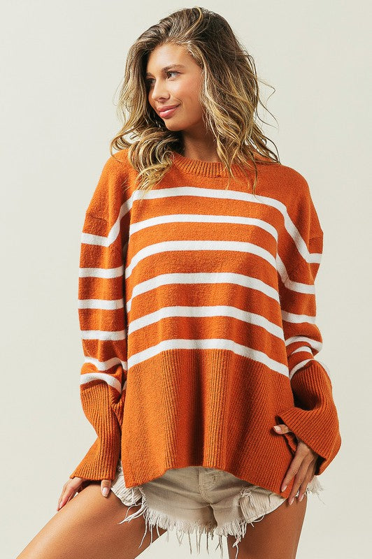 Ribbed Hem Stripe Sweater BiBi