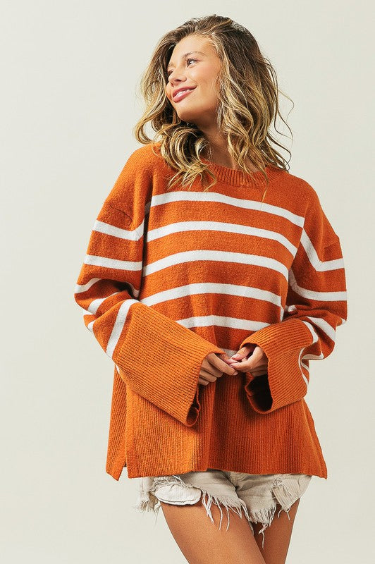 Ribbed Hem Stripe Sweater BiBi