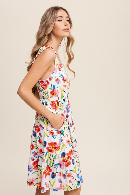 Flower Print Square Neck Dress Listicle