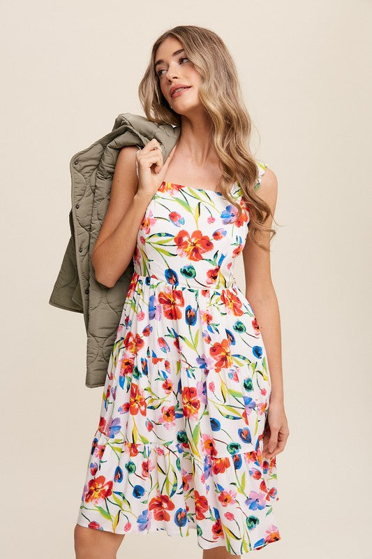 Flower Print Square Neck Dress Listicle