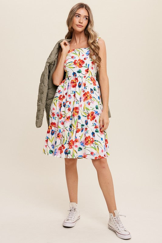 Flower Print Square Neck Dress Listicle