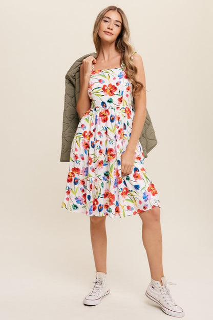 Flower Print Square Neck Dress Listicle