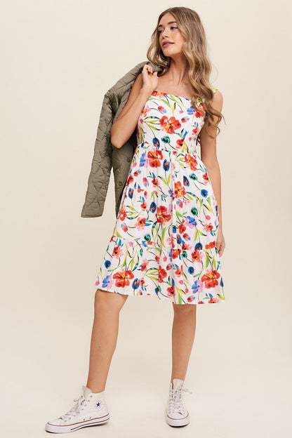 Flower Print Square Neck Dress Listicle