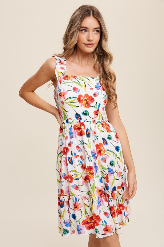 Flower Print Square Neck Dress Listicle