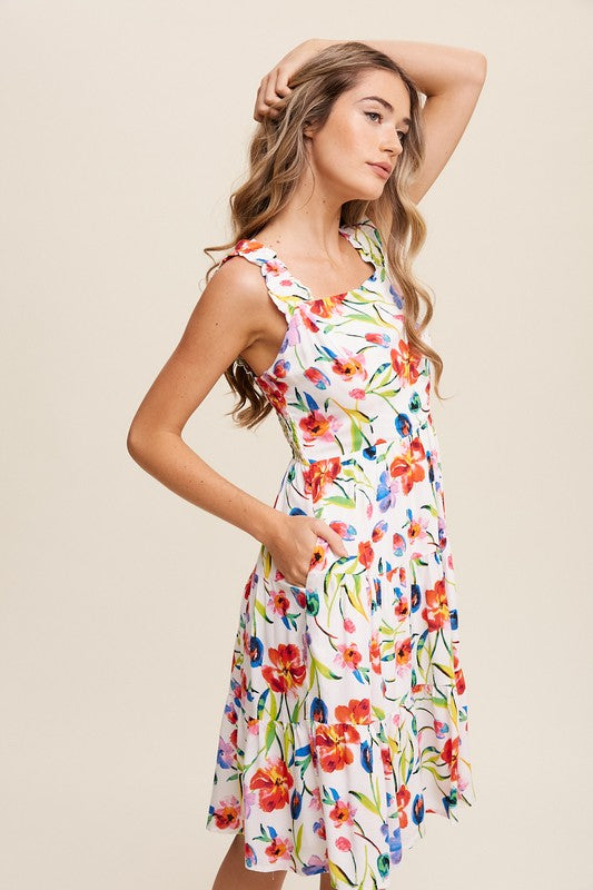 Flower Print Square Neck Dress Listicle