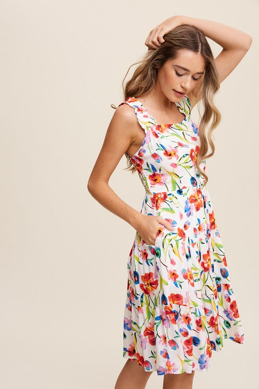 Flower Print Square Neck Dress Listicle