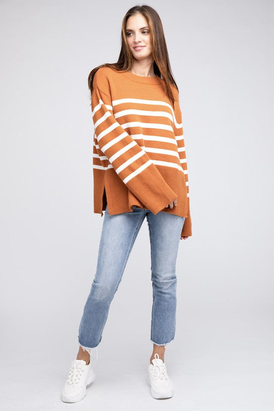 Ribbed Hem Stripe Sweater BiBi