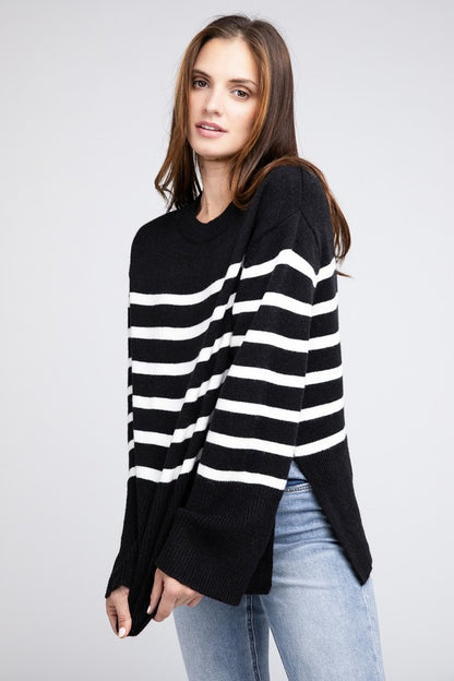 Ribbed Hem Stripe Sweater BiBi