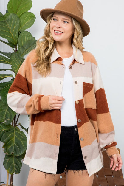 PLUS FUZZY STRIPE BUTTON DOWN SHACKET e Luna