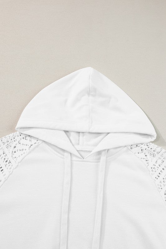 Women Lace Patchwork Sleeve Drawstring Hoodie YNIQUE