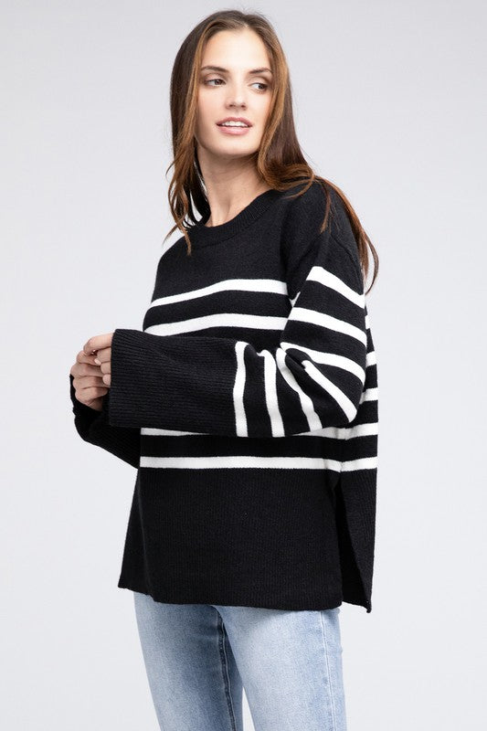 Ribbed Hem Stripe Sweater BiBi