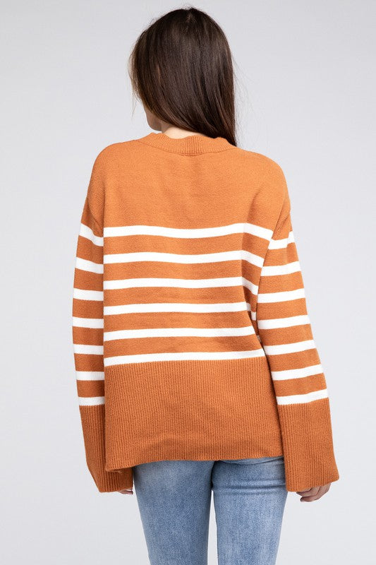 Ribbed Hem Stripe Sweater BiBi