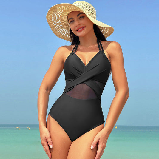 Celvara Mesh Cross-Strap One-Piece Rise Fashion