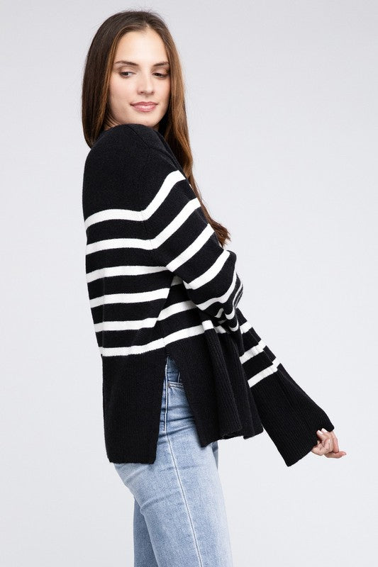 Ribbed Hem Stripe Sweater BiBi