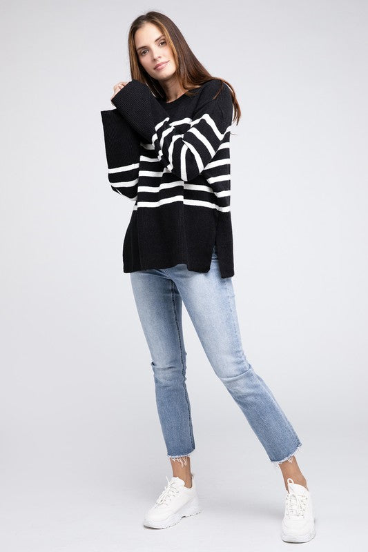 Ribbed Hem Stripe Sweater BiBi