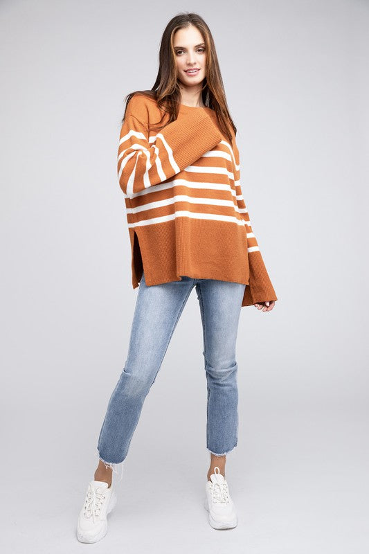 Ribbed Hem Stripe Sweater BiBi