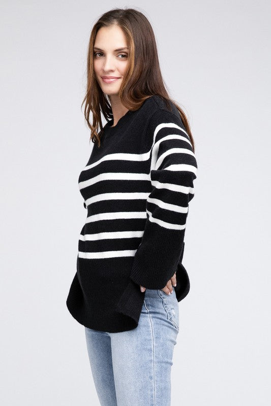 Ribbed Hem Stripe Sweater BiBi