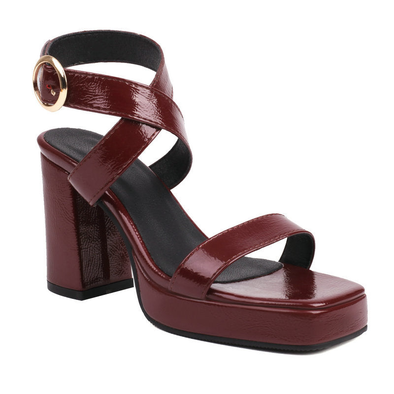 Strata Cross-Buckle Platform Heels Rise Fashion