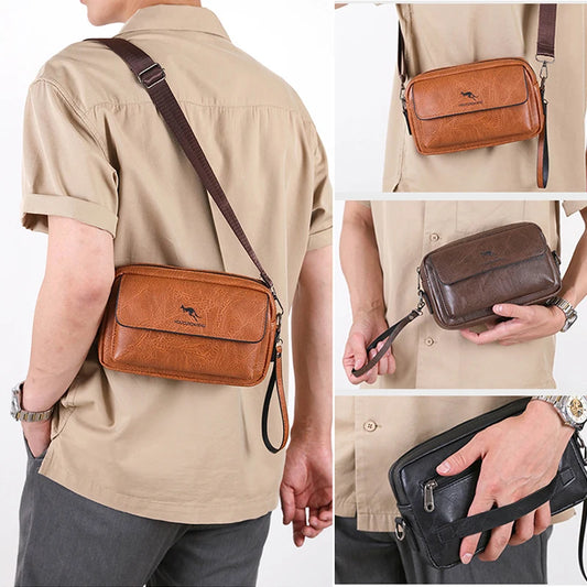 PU Leather Men'S Clutch Bag Long Wallet Mini Shoulder Handbag Square Cross Card Holder Phone Necessaire Pouch Hand Porter Bag Rise Fashion