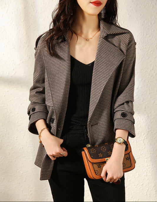 Chancellor Houndstooth Belted Trench Coat Rise Fashion