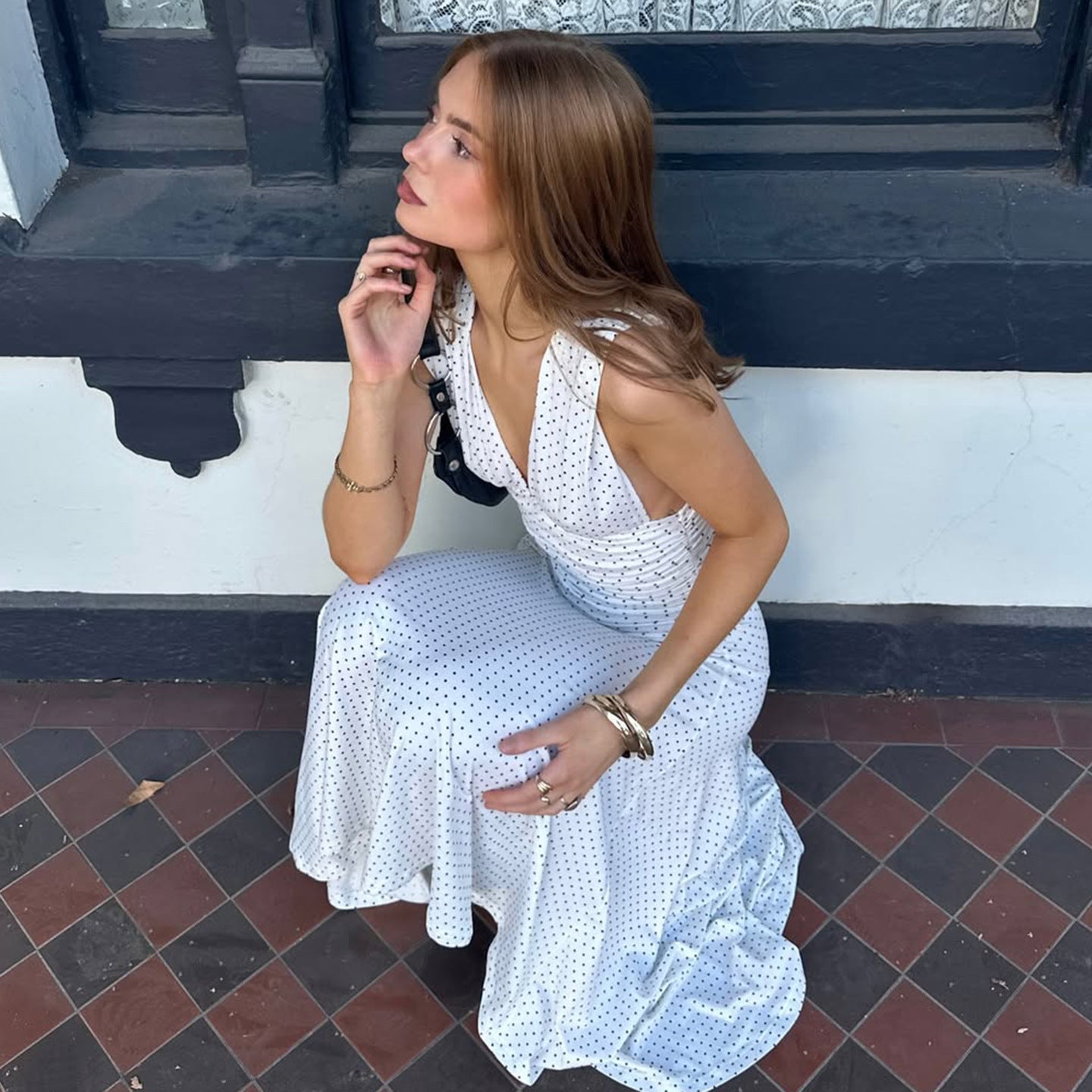 Celestine Dot Slip Dress Rise Fashion